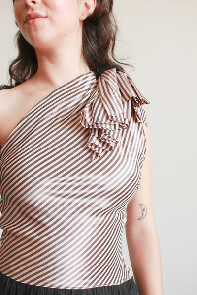 1940s Mauve Pinstripe Tulle Gown