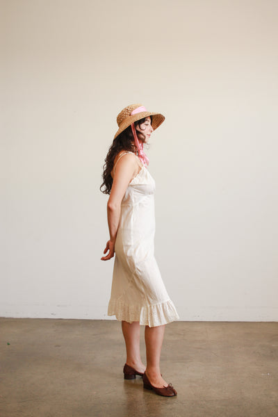 1950s Cotton Voile Eyelet Midi Dress