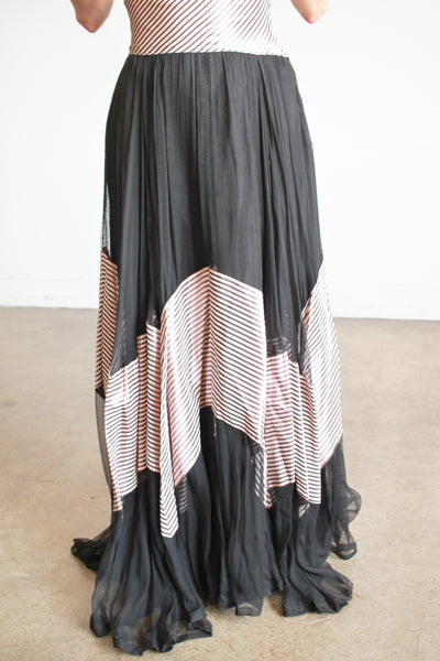 1940s Mauve Pinstripe Tulle Gown
