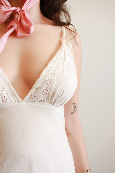 1950s Cotton Voile Eyelet Midi Dress