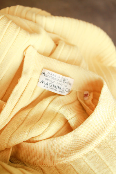 1960s Marchesa Yellow Ribbed Midi Dress