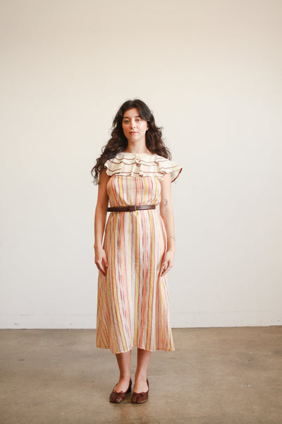 1930s Sunset Striped Ruffled Dress