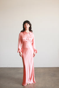 1930s Salmon Silk Charmeuse Night Gown