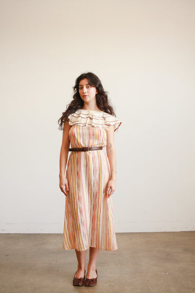 1930s Sunset Striped Ruffled Dress