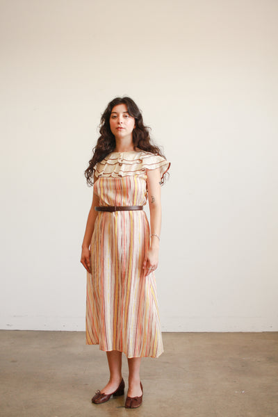 1930s Sunset Striped Ruffled Dress