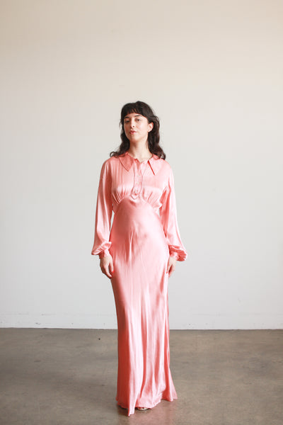 1930s Salmon Silk Charmeuse Night Gown