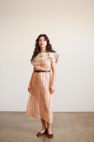 1930s Sunset Striped Ruffled Dress