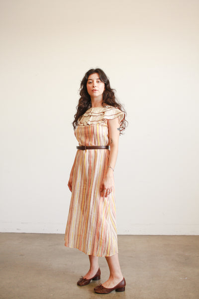 1930s Sunset Striped Ruffled Dress