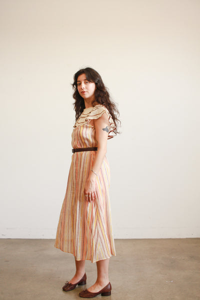 1930s Sunset Striped Ruffled Dress