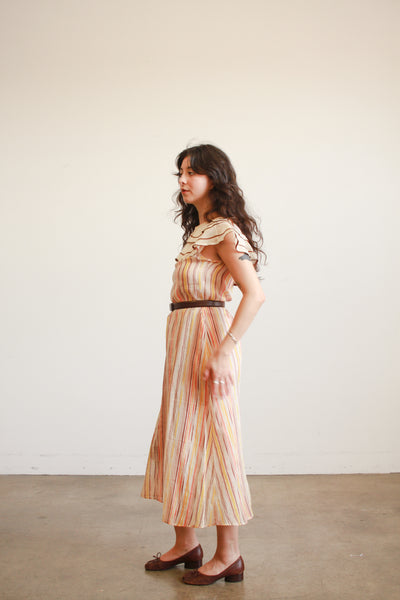 1930s Sunset Striped Ruffled Dress