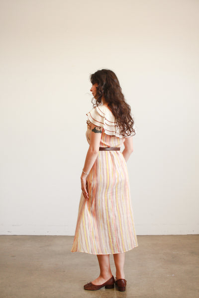 1930s Sunset Striped Ruffled Dress
