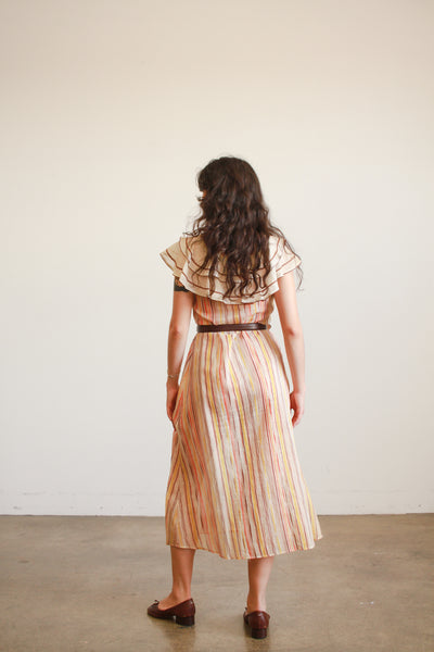 1930s Sunset Striped Ruffled Dress