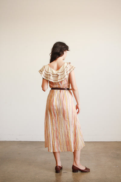1930s Sunset Striped Ruffled Dress