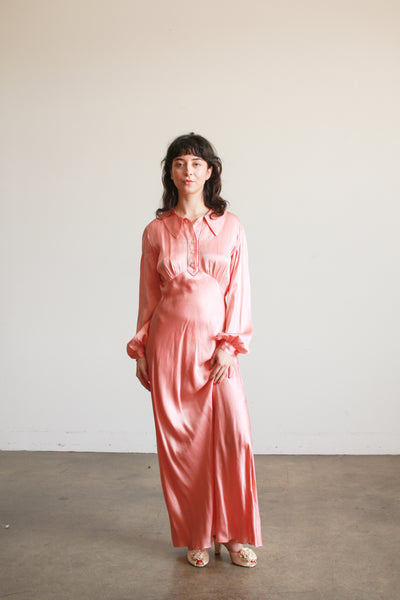 1930s Salmon Silk Charmeuse Night Gown