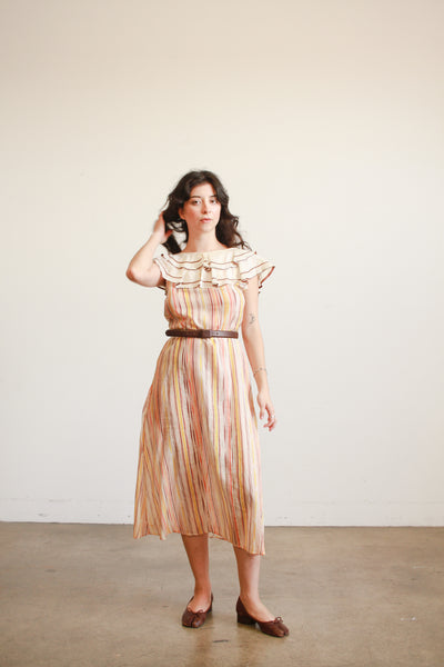 1930s Sunset Striped Ruffled Dress