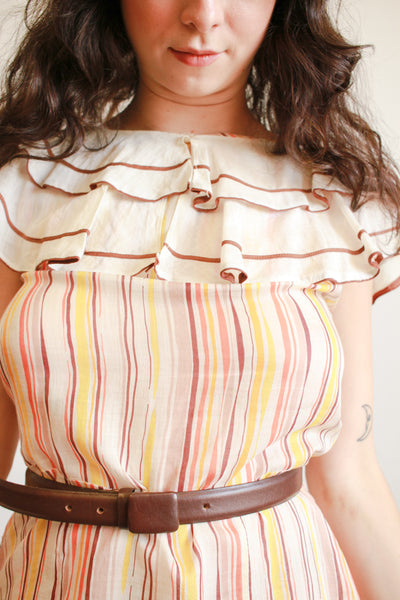 1930s Sunset Striped Ruffled Dress