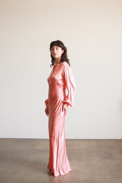 1930s Salmon Silk Charmeuse Night Gown