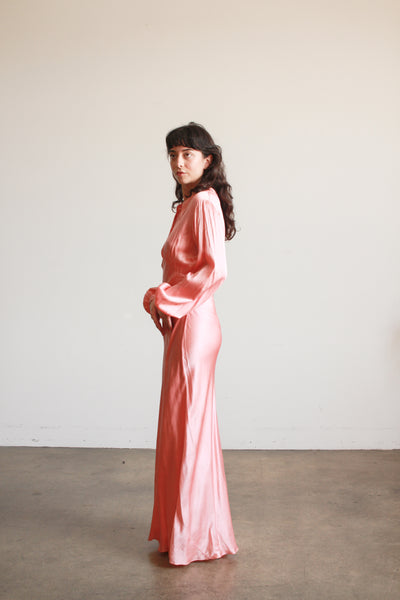 1930s Salmon Silk Charmeuse Night Gown