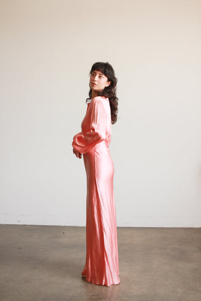 1930s Salmon Silk Charmeuse Night Gown
