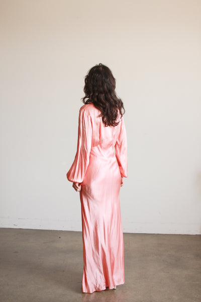 1930s Salmon Silk Charmeuse Night Gown