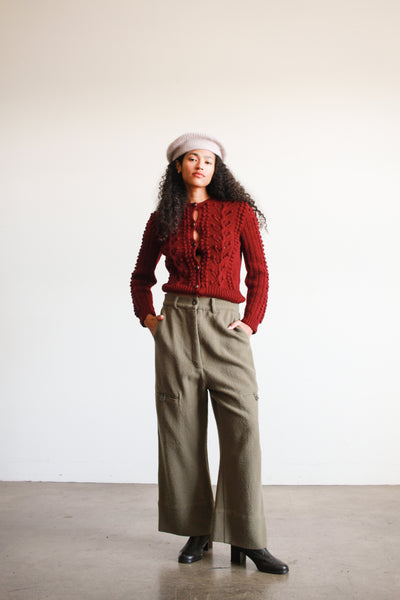 1990s J. Morgan Puett Olive Slouch Wool Pants