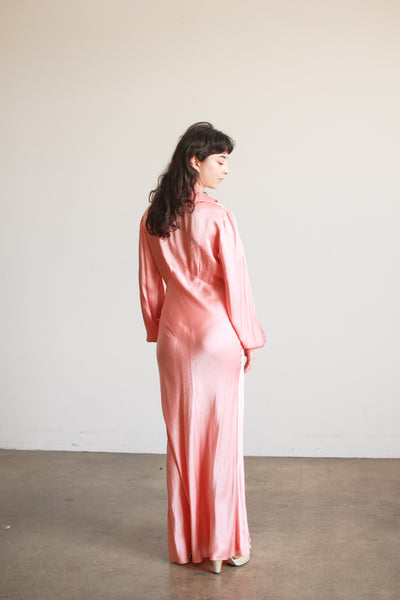 1930s Salmon Silk Charmeuse Night Gown