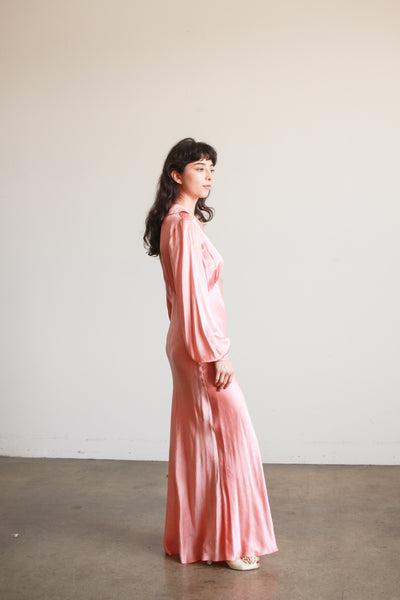 1930s Salmon Silk Charmeuse Night Gown