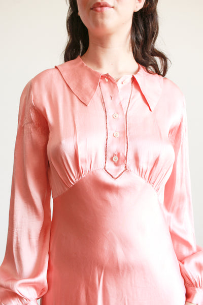 1930s Salmon Silk Charmeuse Night Gown