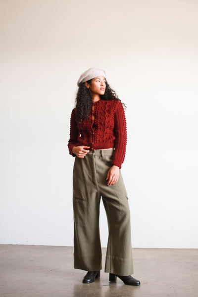 1990s J. Morgan Puett Olive Slouch Wool Pants