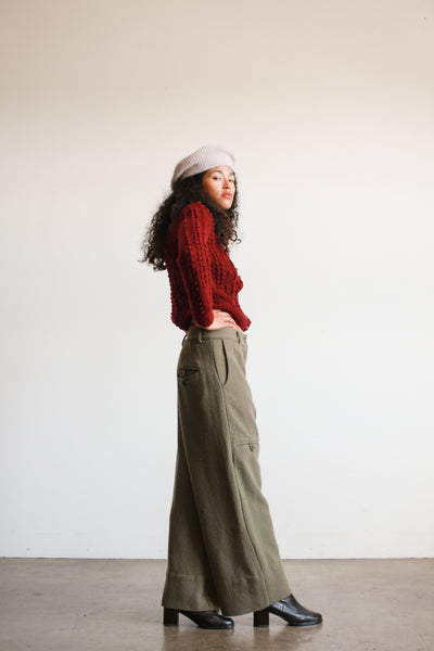 1990s J. Morgan Puett Olive Slouch Wool Pants