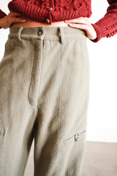 1990s J. Morgan Puett Olive Slouch Wool Pants