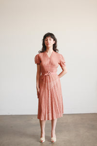 1930s Dusty Rose Lace Cap Sleeve Dress