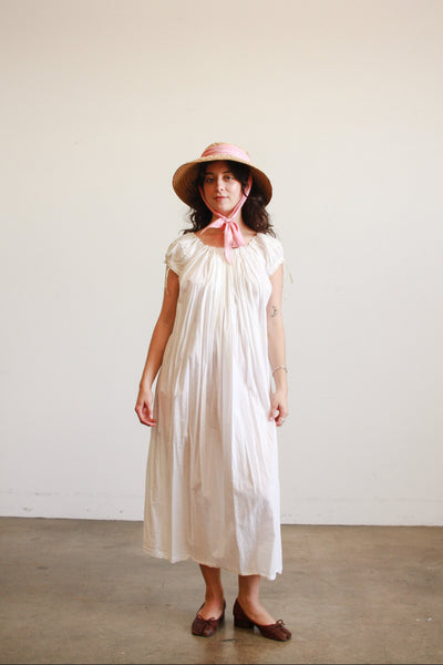 Antique White Cotton Smock Nightgown