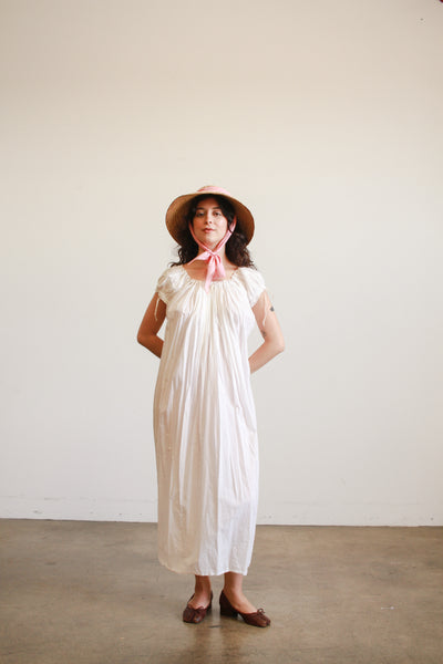 Antique White Cotton Smock Nightgown