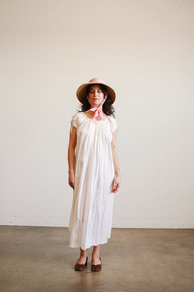 Antique White Cotton Smock Nightgown