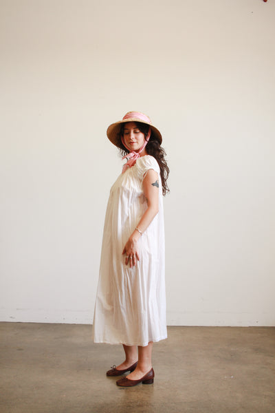 Antique White Cotton Smock Nightgown