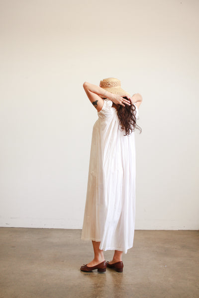 Antique White Cotton Smock Nightgown