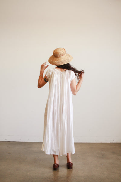 Antique White Cotton Smock Nightgown