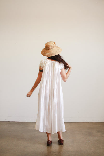 Antique White Cotton Smock Nightgown