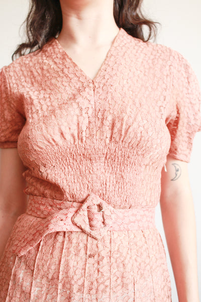 1930s Dusty Rose Lace Cap Sleeve Dress
