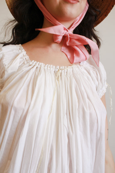 Antique White Cotton Smock Nightgown