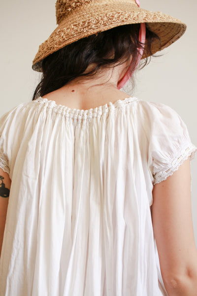Antique White Cotton Smock Nightgown
