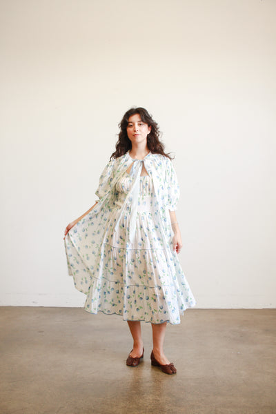 1950s White Seersucker Floral Print Dress Set