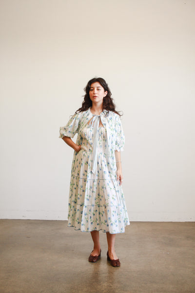 1950s White Seersucker Floral Print Dress Set