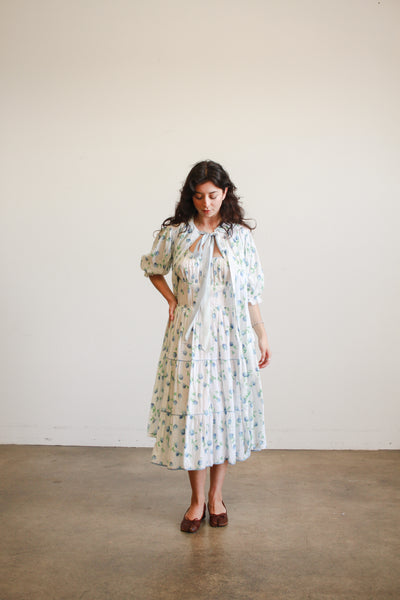 1950s White Seersucker Floral Print Dress Set