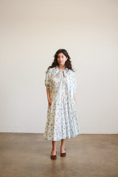 1950s White Seersucker Floral Print Dress Set