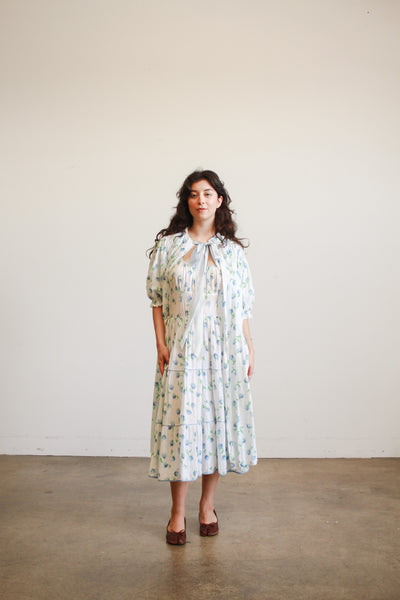 1950s White Seersucker Floral Print Dress Set