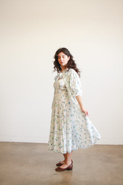 1950s White Seersucker Floral Print Dress Set
