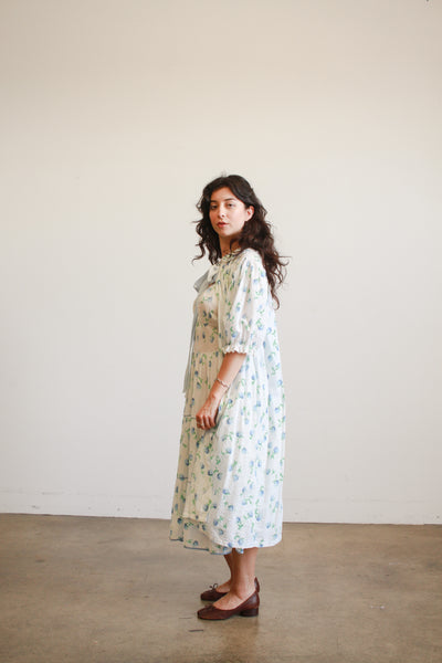 1950s White Seersucker Floral Print Dress Set