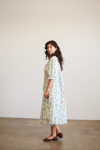 1950s White Seersucker Floral Print Dress Set